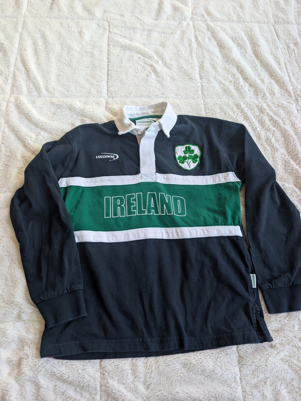 Lansdowne Kids Ireland Rugby Shirt - Black & Green Long Sleeve